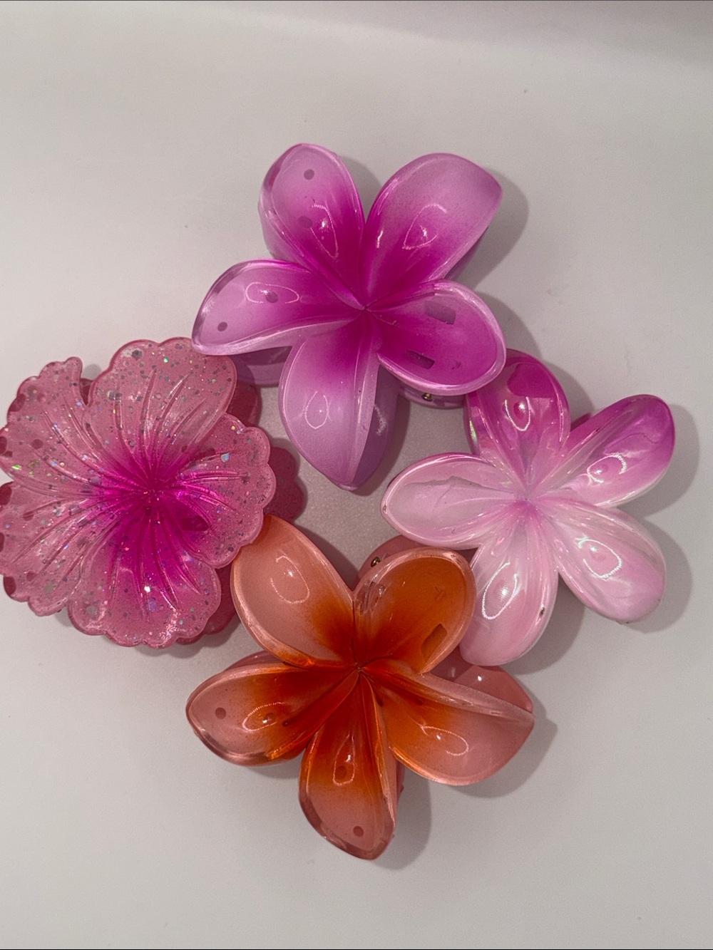 Assorted Pink and Orange Floral Hair Clips - Set of 4